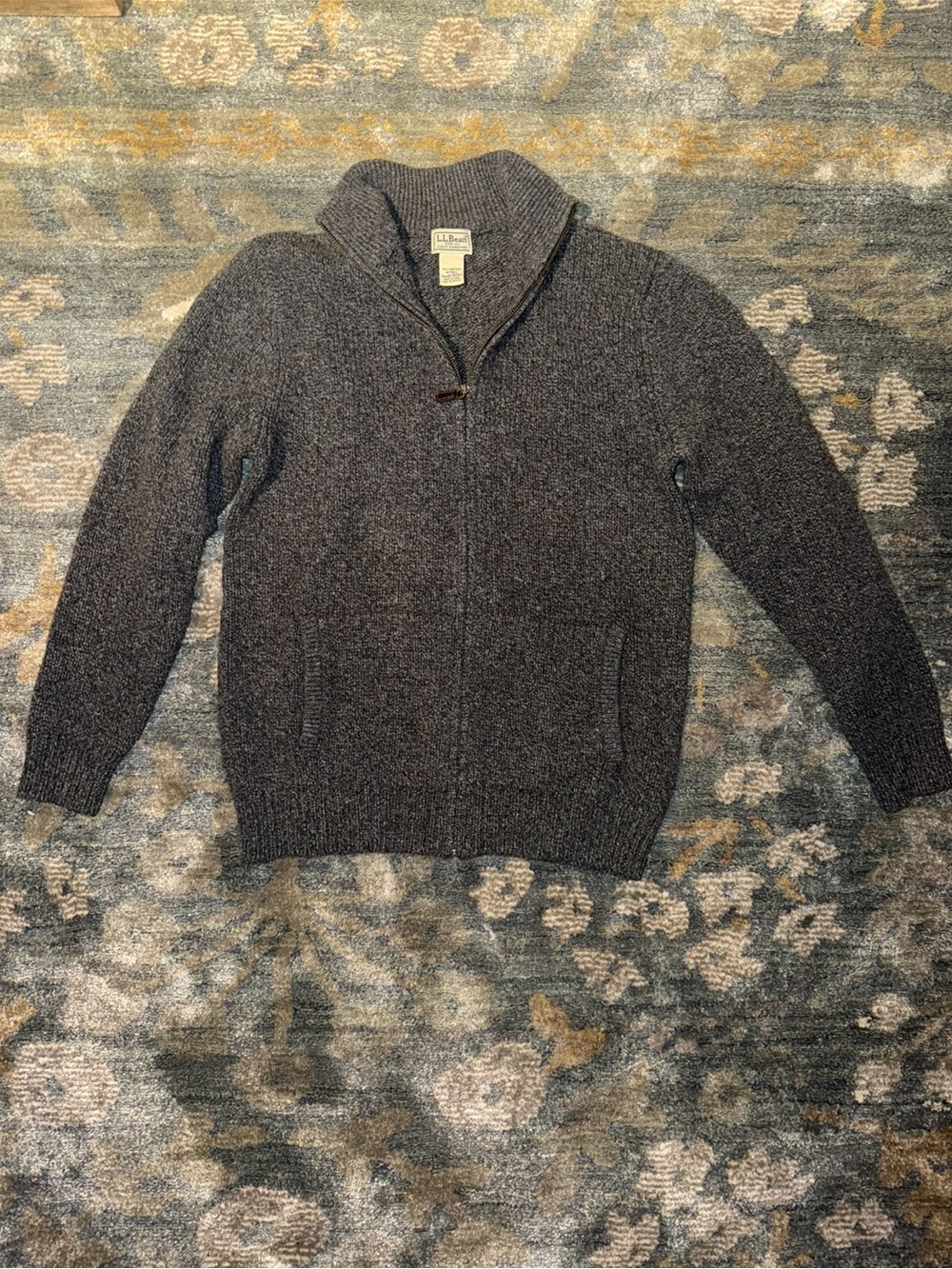 Vintage L.L. Bean Men's Zip-Up Sweater in Charcoal